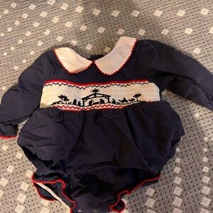 Nativity scene navy blue romper